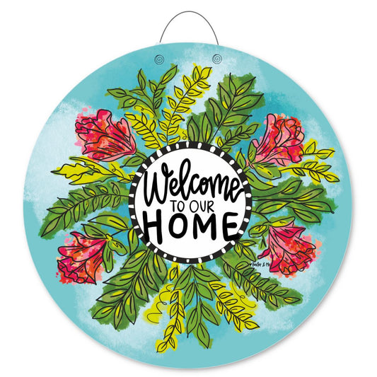 Welcome to our Home Floral Wreath Door Hanger
