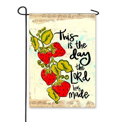 This is the Day Strawberry Vine Garden Flag