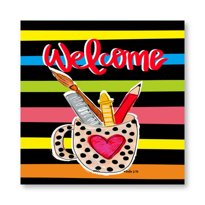 Welcome Teacher Supply Cup Wrapped Canvas